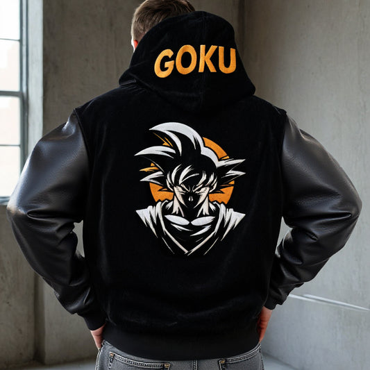 Oversized  Velvet Leather Patchwork Hoodie