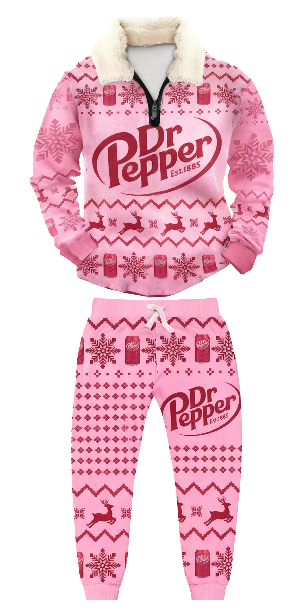 Topprinttees®Christmas 1/4 Zip Stand Fleece Collar Thick Sweatshirt & Sweatpant Set ad40