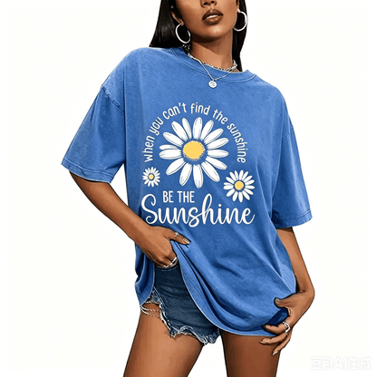 Women's Summer 100% Cotton T-Shirt: Sunshine Graphic,solid colors, Double Stitching, Breathable, Loose Fit, Casual Basic Tee for Daily Wear