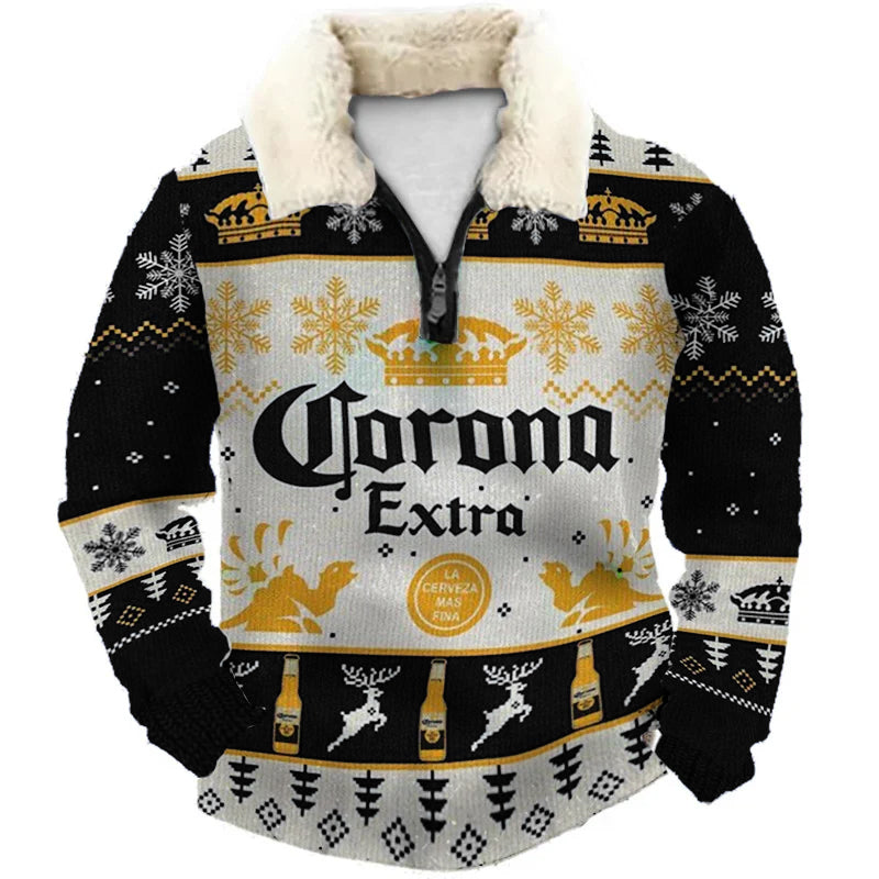 Topprinttees®Christmas 1/4 Zip Stand Fleece Collar Thick Sweatshirt 47d6