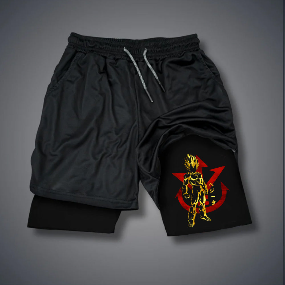 Men's   Anime Silhouette Print Double Layer Gym Shorts