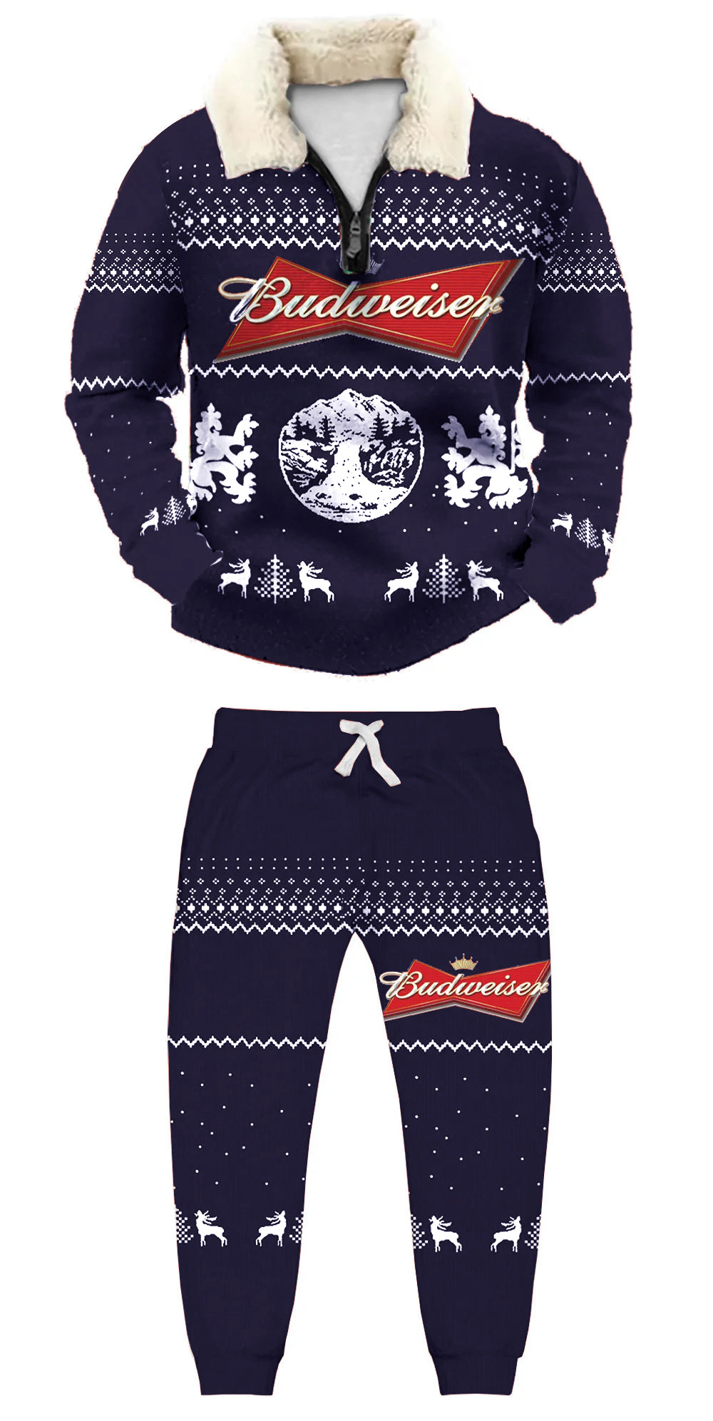 Topprinttees®Christmas 1/4 Zip Stand Fleece Collar Thick Sweatshirt & Sweatpant bdab