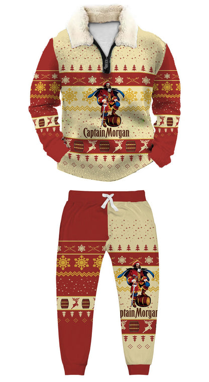 Topprinttees®Christmas 1/4 Zip Stand Fleece Collar Thick Sweatshirt & Sweatpant 0bca