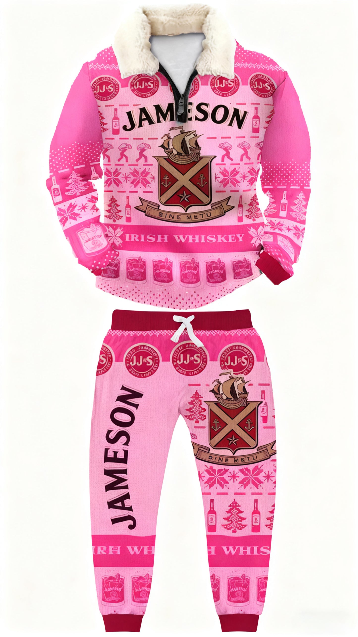 Topprinttees®Christmas 1/4 Zip Stand Fleece Collar Thick Sweatshirt & Sweatpant Set c3fa