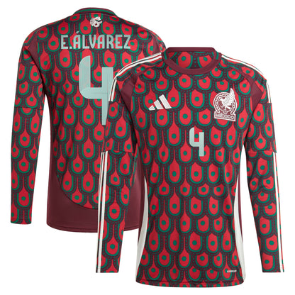 Edson Alvarez Mexico National Team 2024 Home Replica Player Long Sleeve Jersey - Burgundy