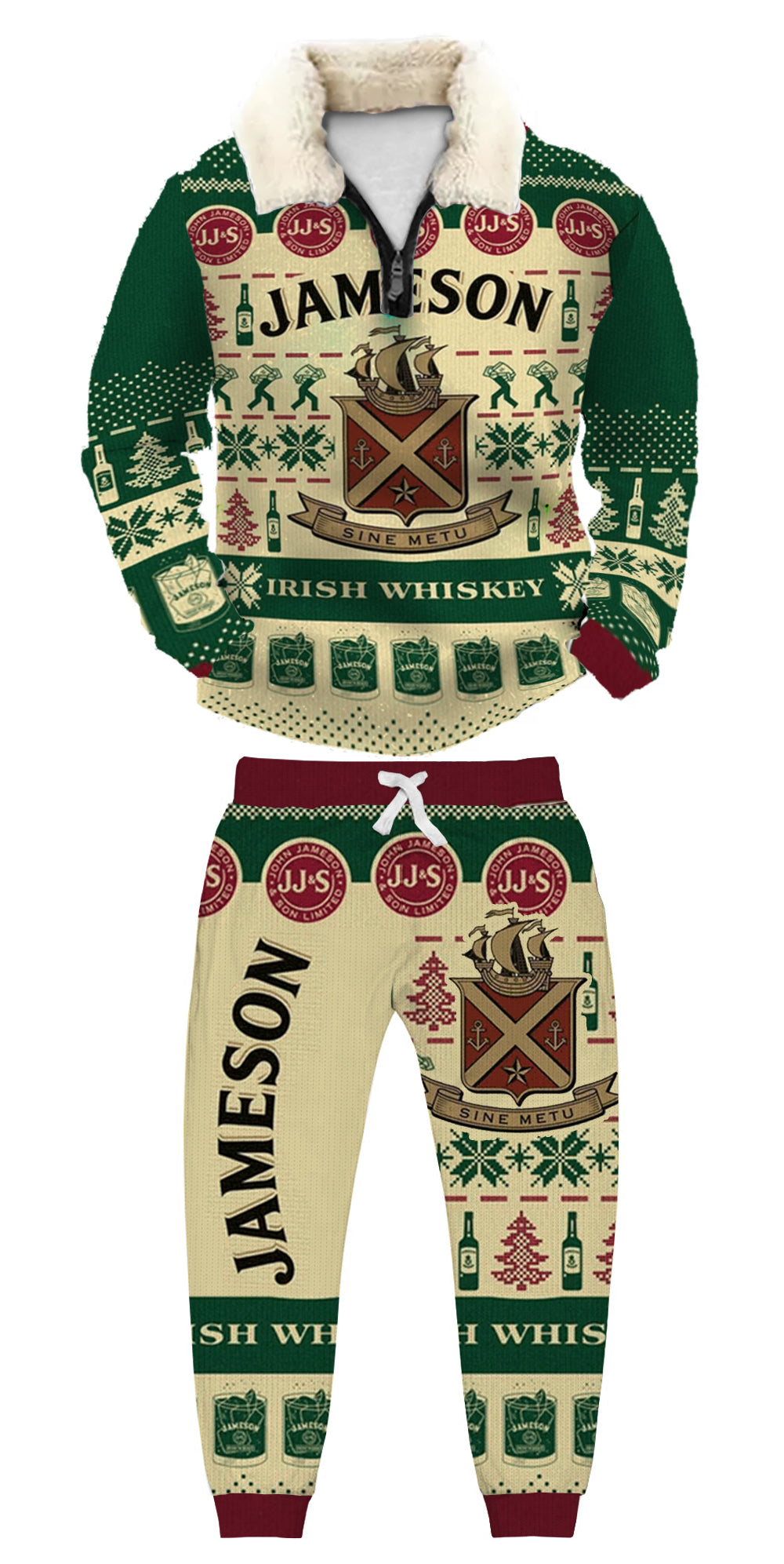 Topprinttees®Christmas 1/4 Zip Stand Fleece Collar Thick Sweatshirt & Sweatpant Set c3fa