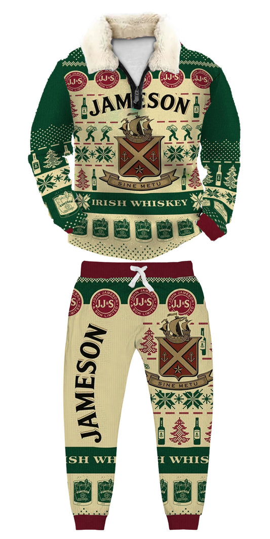 Topprinttees®Christmas 1/4 Zip Stand Fleece Collar Thick Sweatshirt & Sweatpant Set c3fa