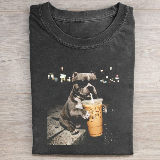 Funny Pitbull With Iced Coffee T-shirt