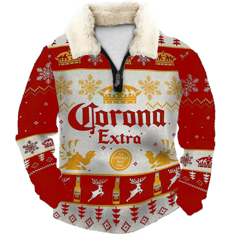 Topprinttees®Christmas 1/4 Zip Stand Fleece Collar Thick Sweatshirt 47d6