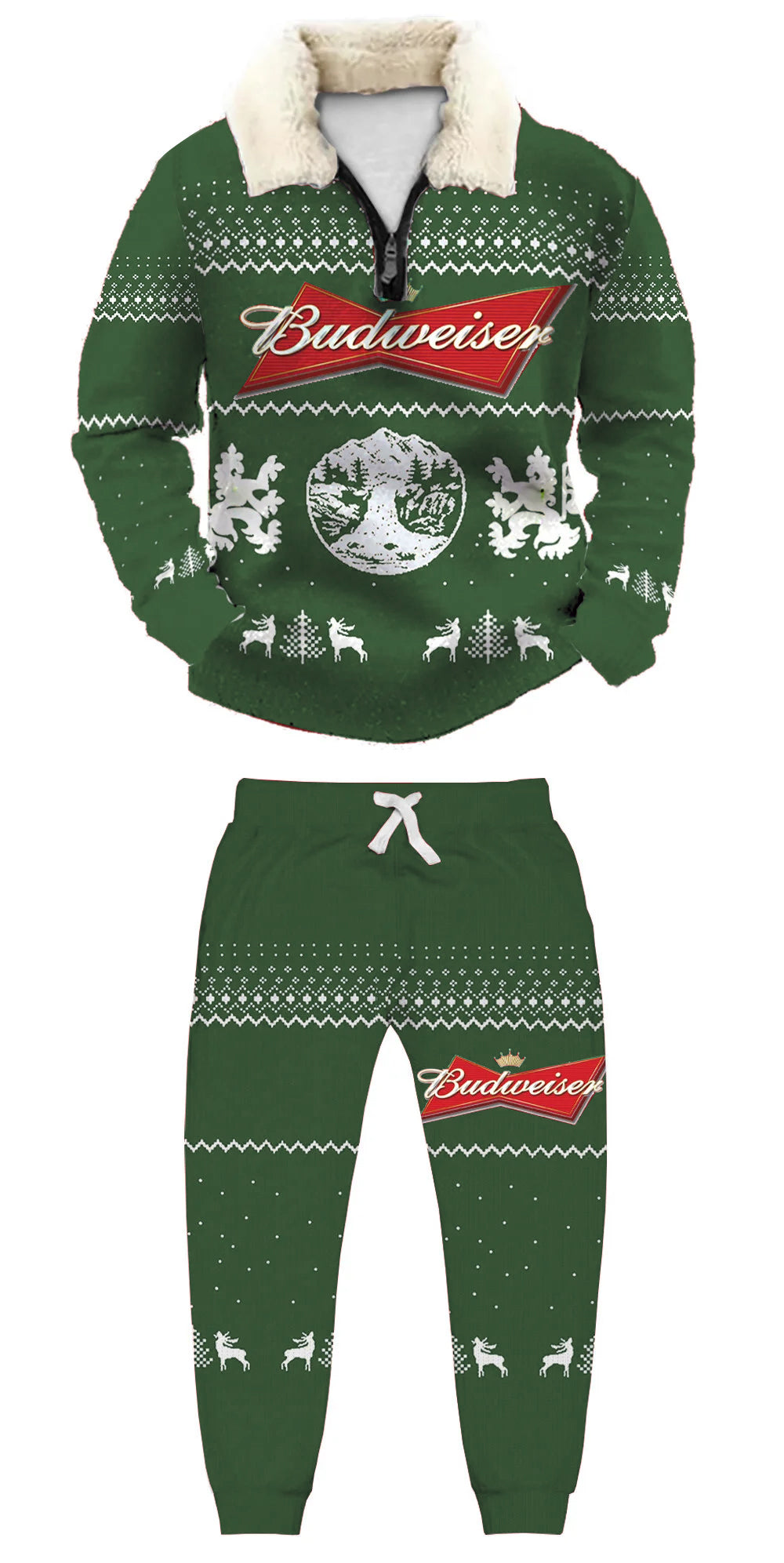Topprinttees®Christmas 1/4 Zip Stand Fleece Collar Thick Sweatshirt & Sweatpant bdab