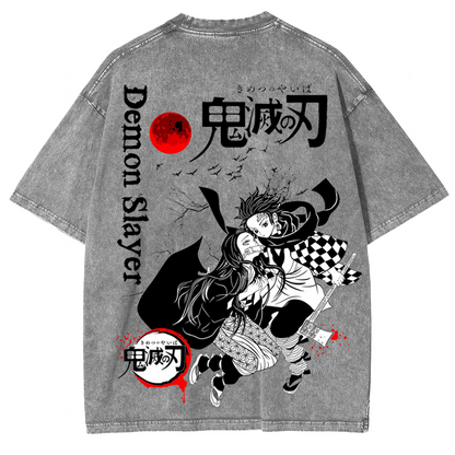 Tanjiro And Nezuko,Demon Slayer Anime Unisex Washed T-Shirt