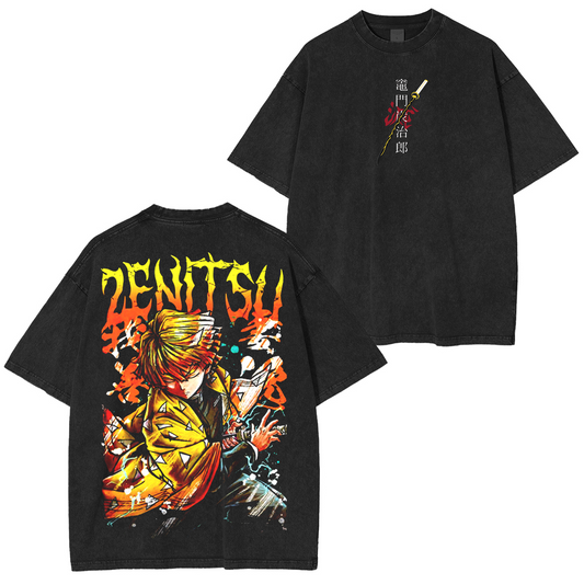 Zenitsu, Demon Slayer Anime Unisex Washed T-Shirt