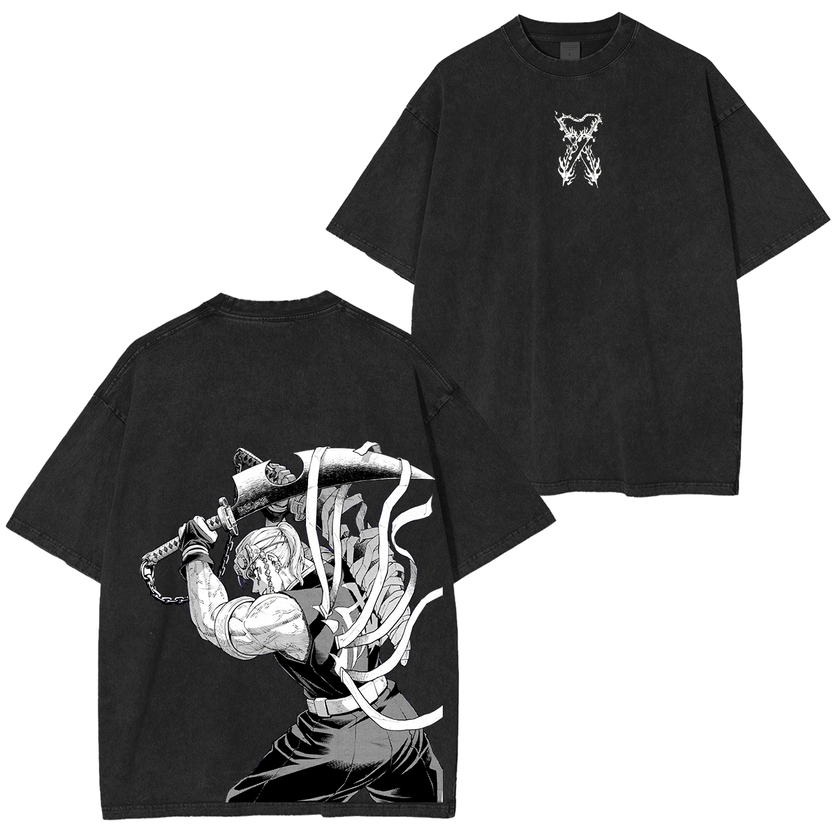 Retro TENGEN UZUI "Sound Hashira" ,Demon Slayer Anime Unisex Washed T-Shirt