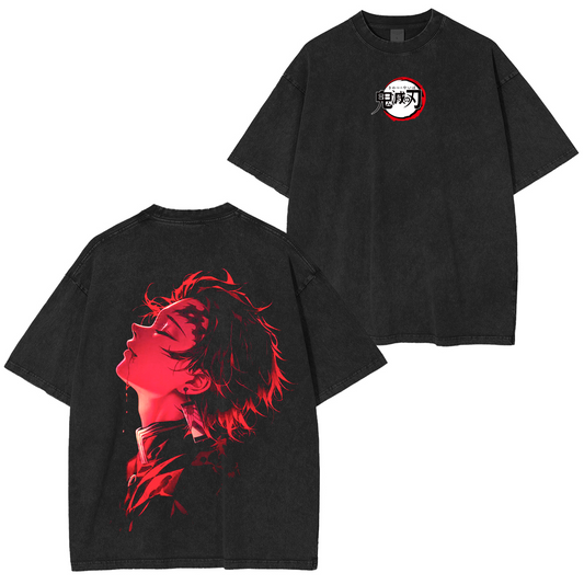 Demon Slayer Tanjiro Kamado Vintage Anime Unisex Washed T-Shirt