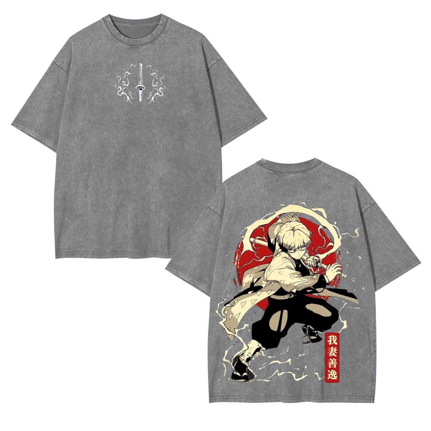 ZENITSU DEMON SLAYER UNISEX WASHED T-SHIRT-[DS]