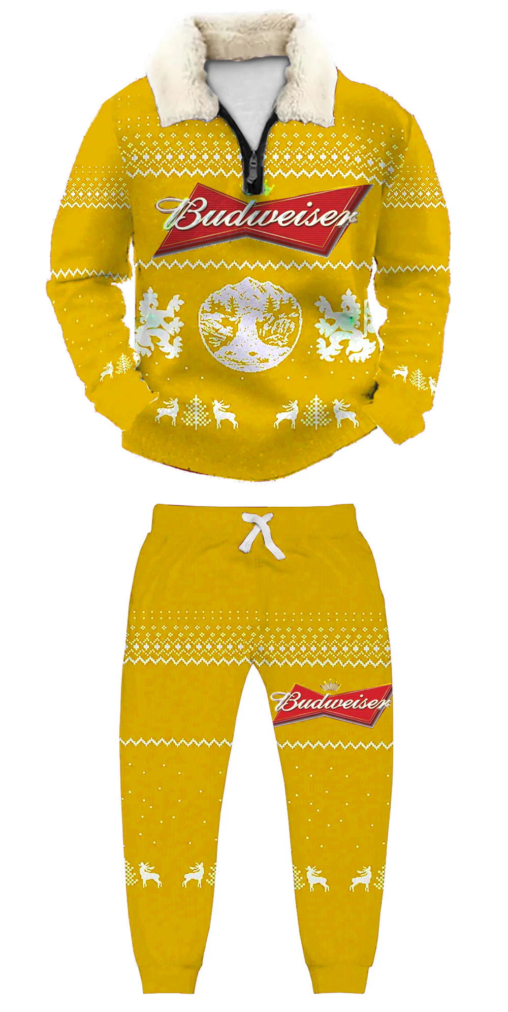 Topprinttees®Christmas 1/4 Zip Stand Fleece Collar Thick Sweatshirt & Sweatpant bdab