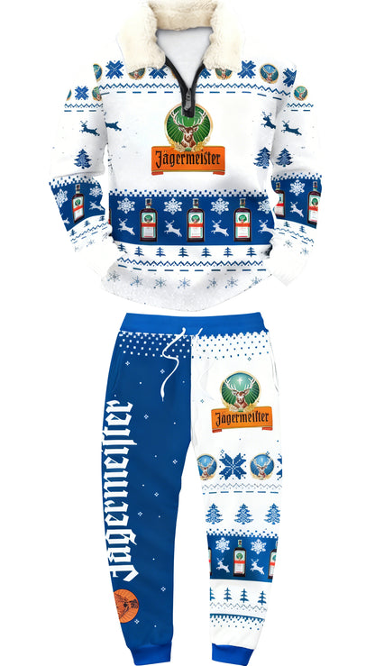 Topprinttees®Christmas 1/4 Zip Stand Fleece Collar Thick Sweatshirt & Sweatpant c556