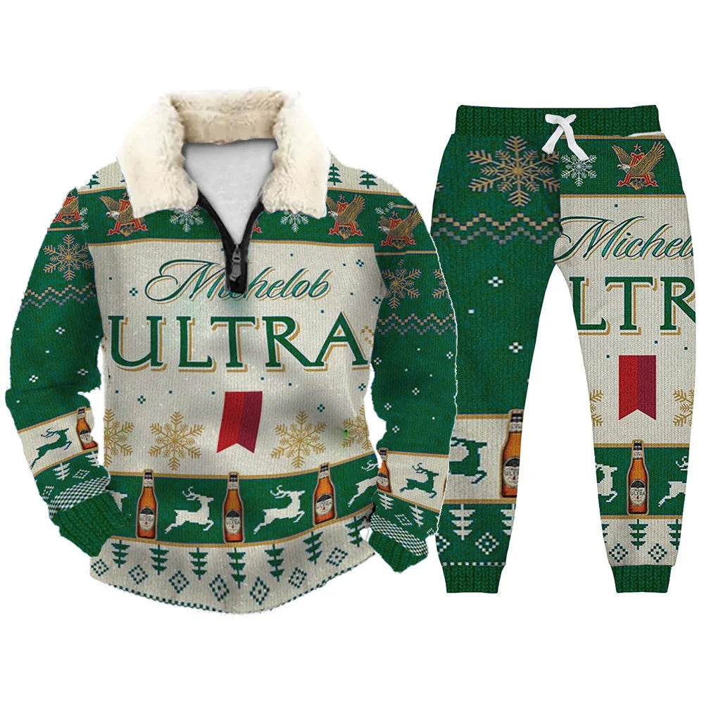 Topprinttees®Christmas 1/4 Zip Stand Fleece Collar Thick Sweatshirt & Sweatpant Set 417e