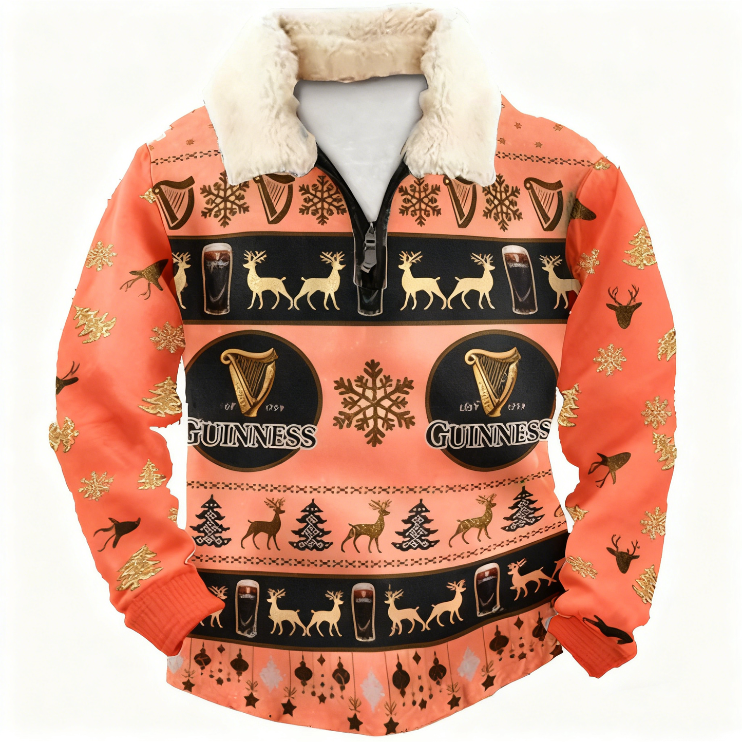 Topprinttees®Christmas 1/4 Zip Stand Fleece Collar Thick Sweatshirt dd63