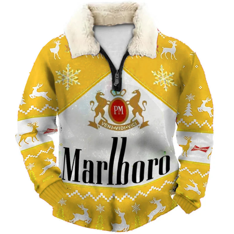 Topprinttees®Christmas 1/4 Zip Stand Fleece Collar Thick Sweatshirt c609