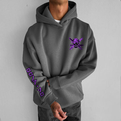 Unisex Cartoon Straw Hat Pirate Print Loose Hoodie