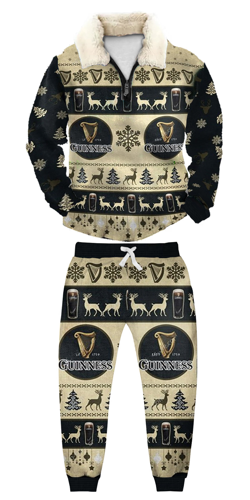 Topprinttees®Christmas 1/4 Zip Stand Fleece Collar Thick Sweatshirt & Sweatpant Set e59d