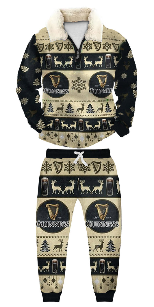 Topprinttees®Christmas 1/4 Zip Stand Fleece Collar Thick Sweatshirt & Sweatpant Set e59d