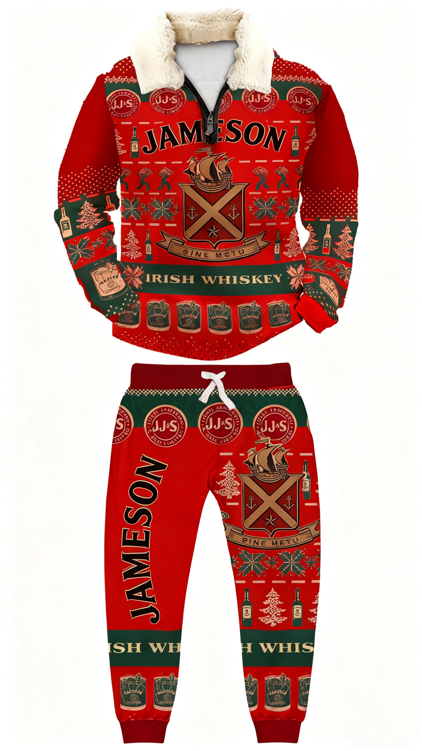 Topprinttees®Christmas 1/4 Zip Stand Fleece Collar Thick Sweatshirt & Sweatpant Set c3fa