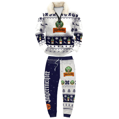 Topprinttees®Christmas 1/4 Zip Stand Fleece Collar Thick Sweatshirt & Sweatpant c556