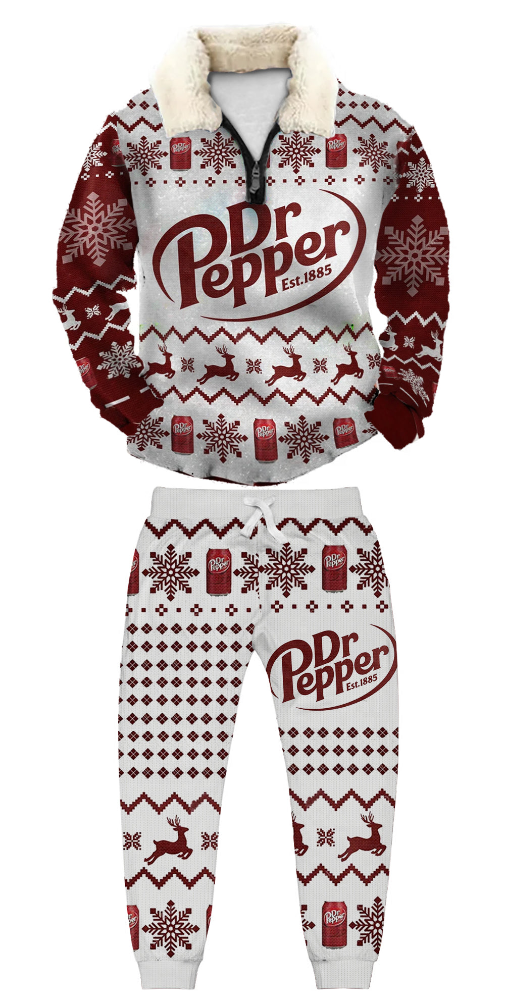 Topprinttees®Christmas 1/4 Zip Stand Fleece Collar Thick Sweatshirt & Sweatpant Set ad40