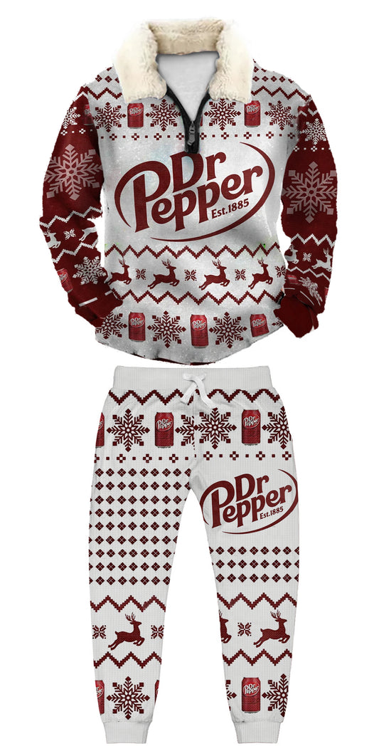 Topprinttees®Christmas 1/4 Zip Stand Fleece Collar Thick Sweatshirt & Sweatpant Set ad40