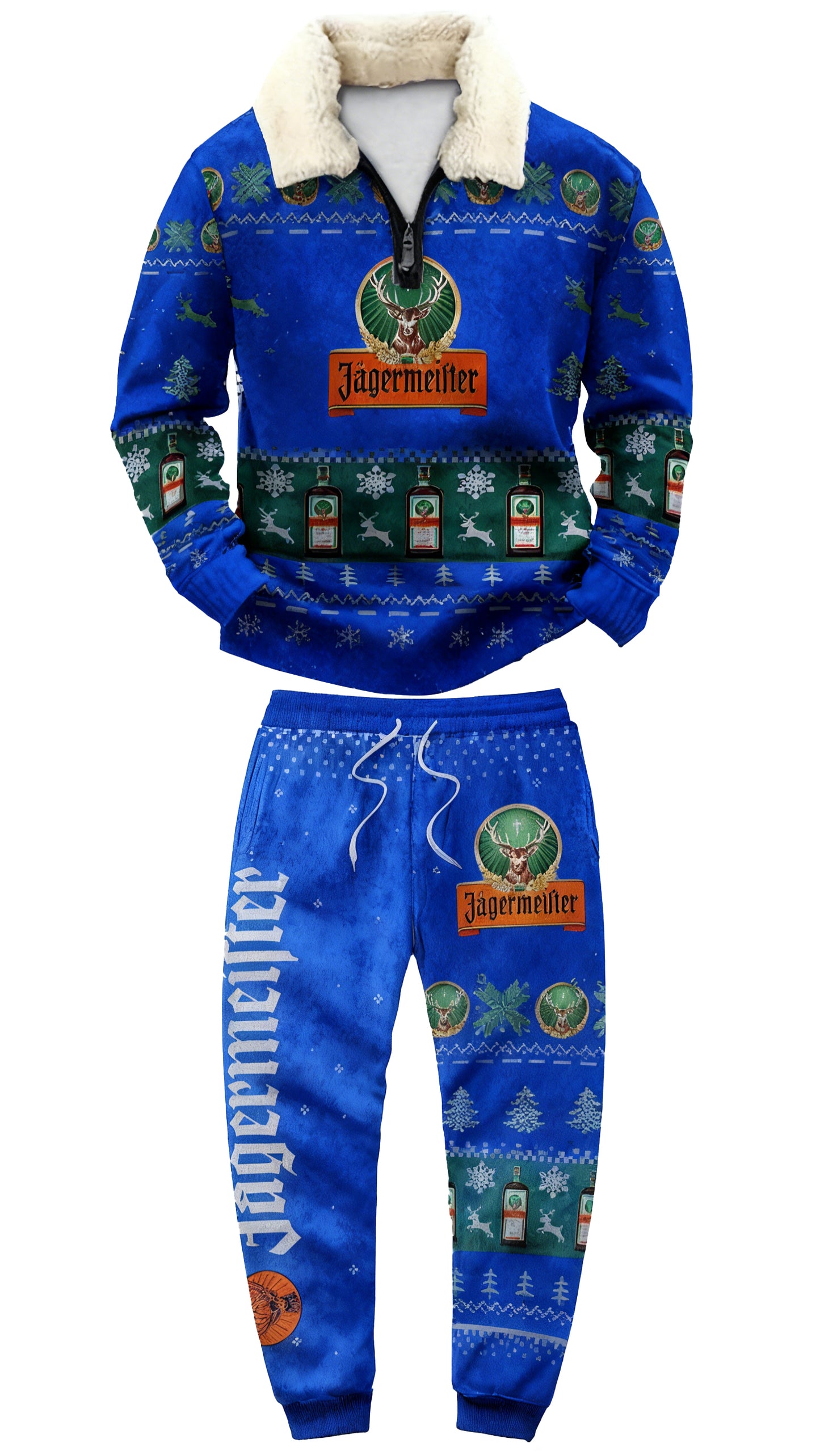 Topprinttees®Christmas 1/4 Zip Stand Fleece Collar Thick Sweatshirt & Sweatpant c556