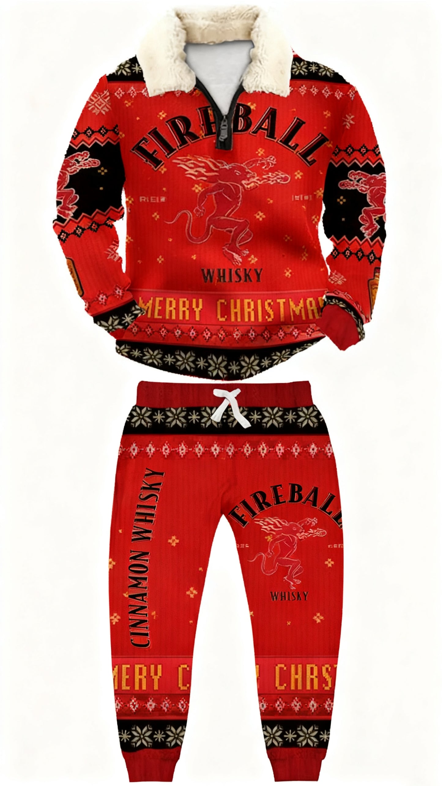 Topprinttees®Christmas 1/4 Zip Stand Fleece Collar Thick Sweatshirt & Sweatpant Set 8ced