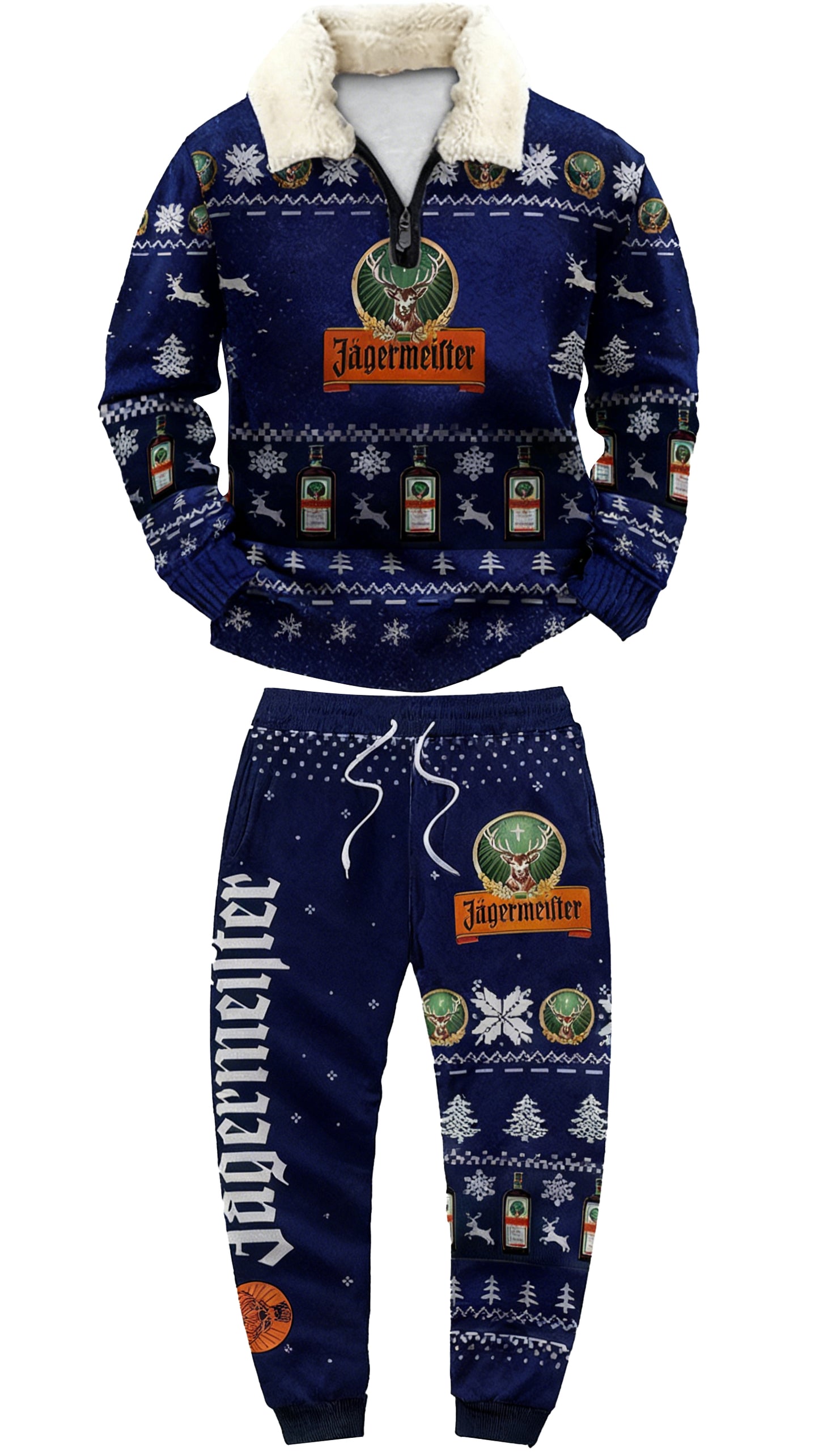 Topprinttees®Christmas 1/4 Zip Stand Fleece Collar Thick Sweatshirt & Sweatpant c556