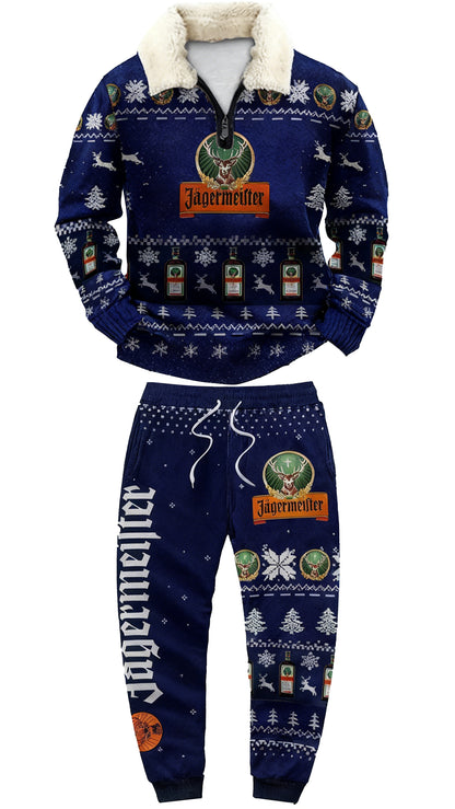 Topprinttees®Christmas 1/4 Zip Stand Fleece Collar Thick Sweatshirt & Sweatpant c556