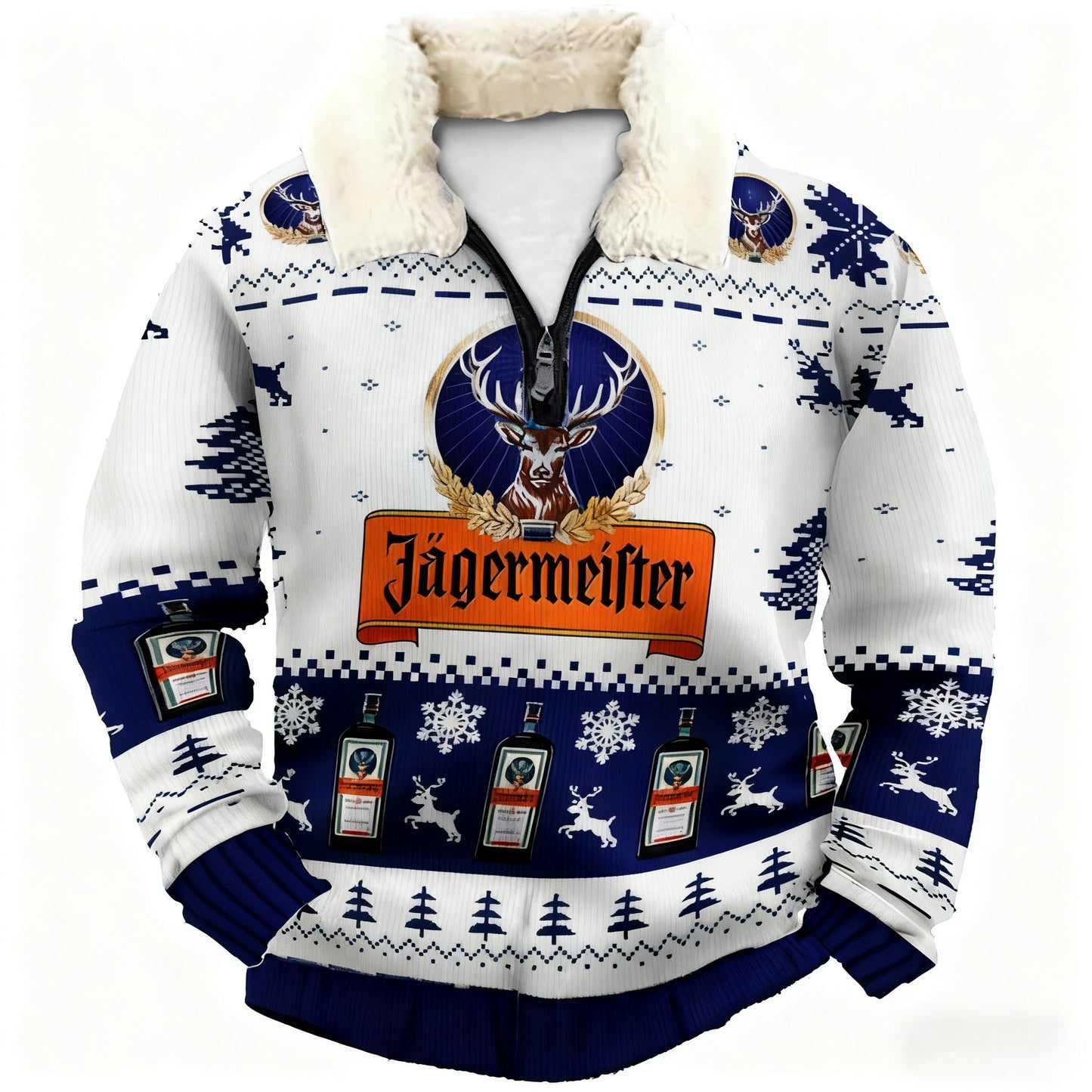 Topprinttees®Christmas 1/4 Zip Stand Fleece Collar Thick Sweatshirt c151