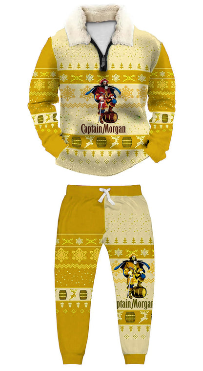 Topprinttees®Christmas 1/4 Zip Stand Fleece Collar Thick Sweatshirt & Sweatpant 0bca