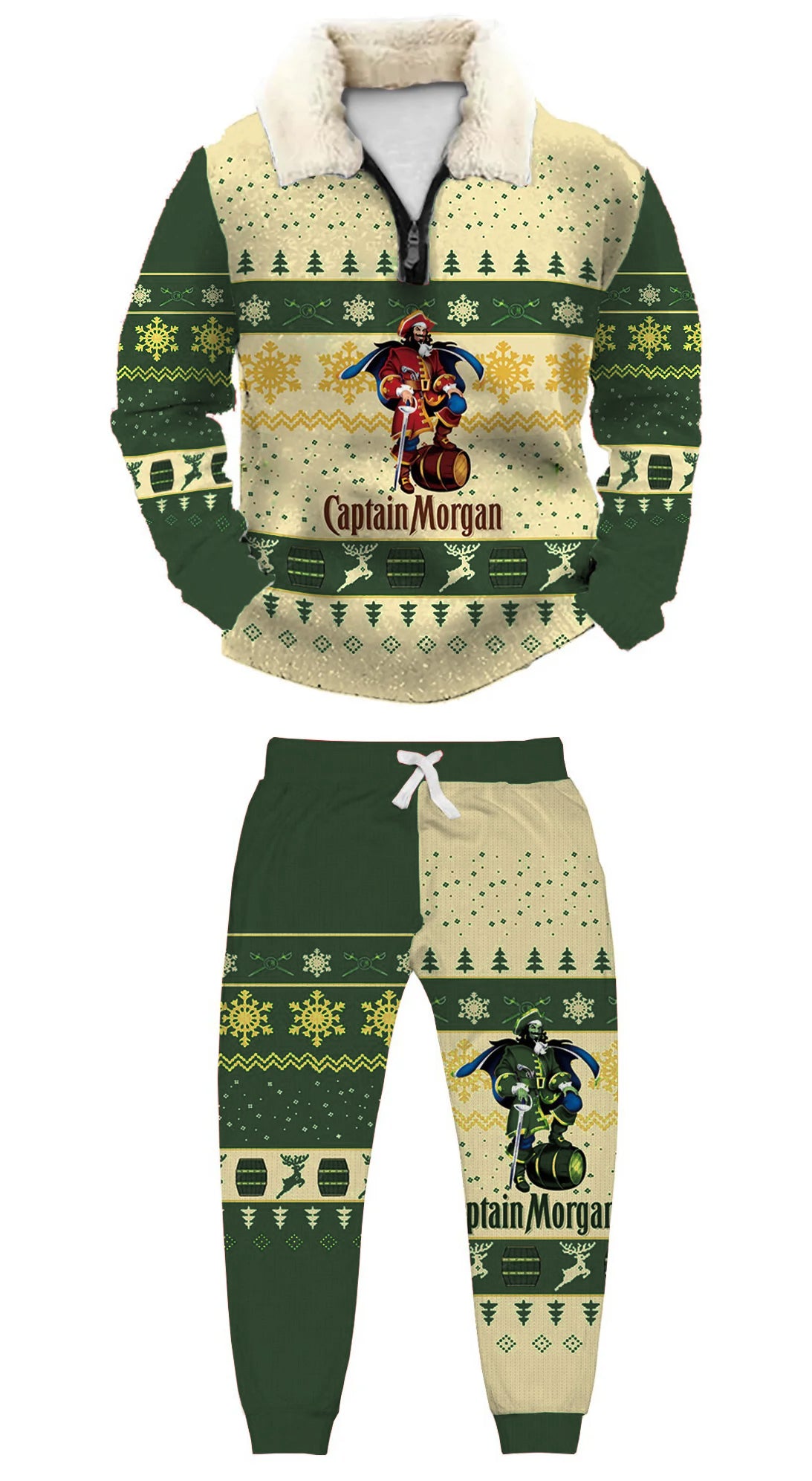 Topprinttees®Christmas 1/4 Zip Stand Fleece Collar Thick Sweatshirt & Sweatpant 0bca