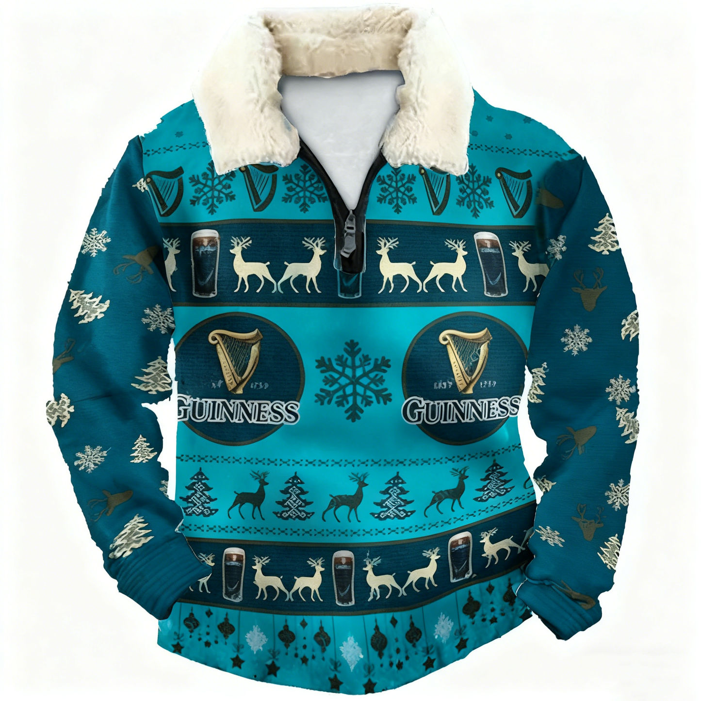 Topprinttees®Christmas 1/4 Zip Stand Fleece Collar Thick Sweatshirt dd63