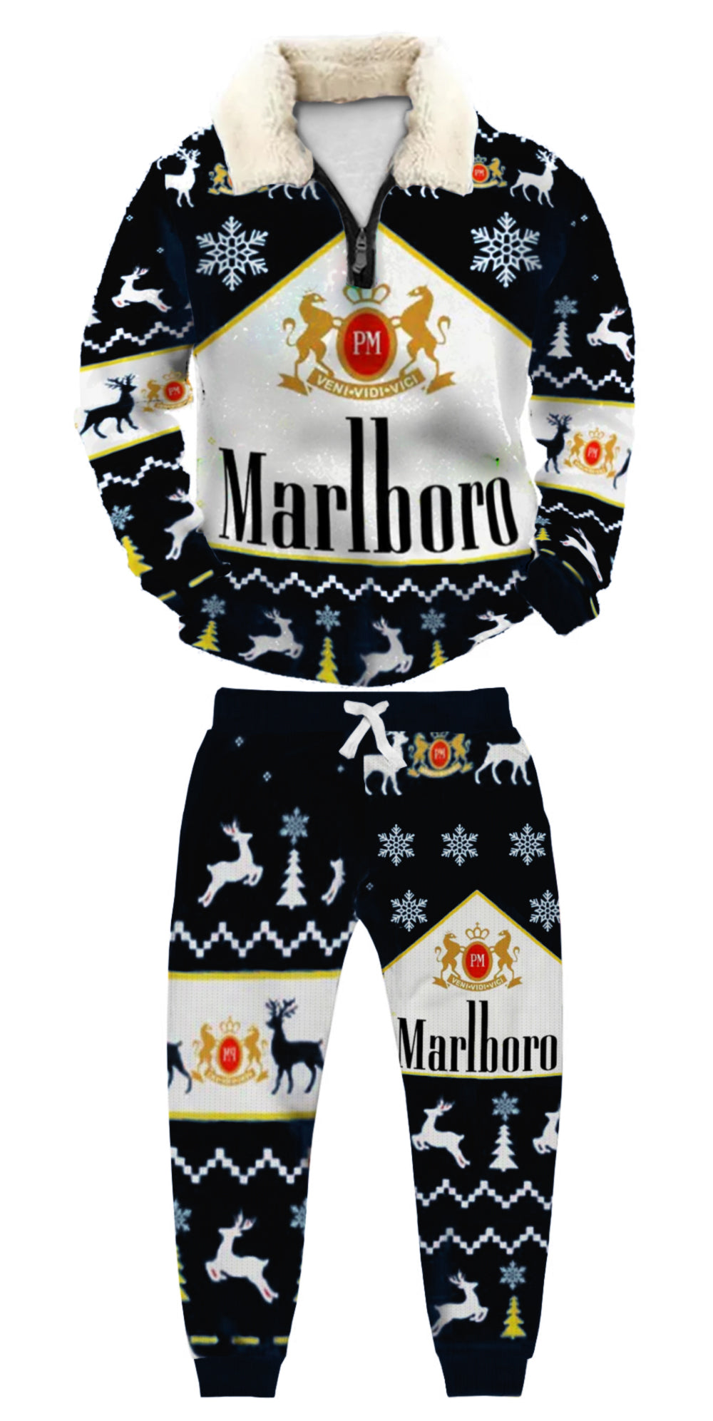 Topprinttees®Christmas 1/4 Zip Stand Fleece Collar Thick Sweatshirt & Sweatpant 24f5