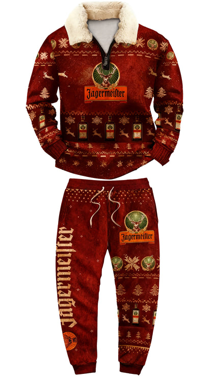 Topprinttees®Christmas 1/4 Zip Stand Fleece Collar Thick Sweatshirt & Sweatpant c556
