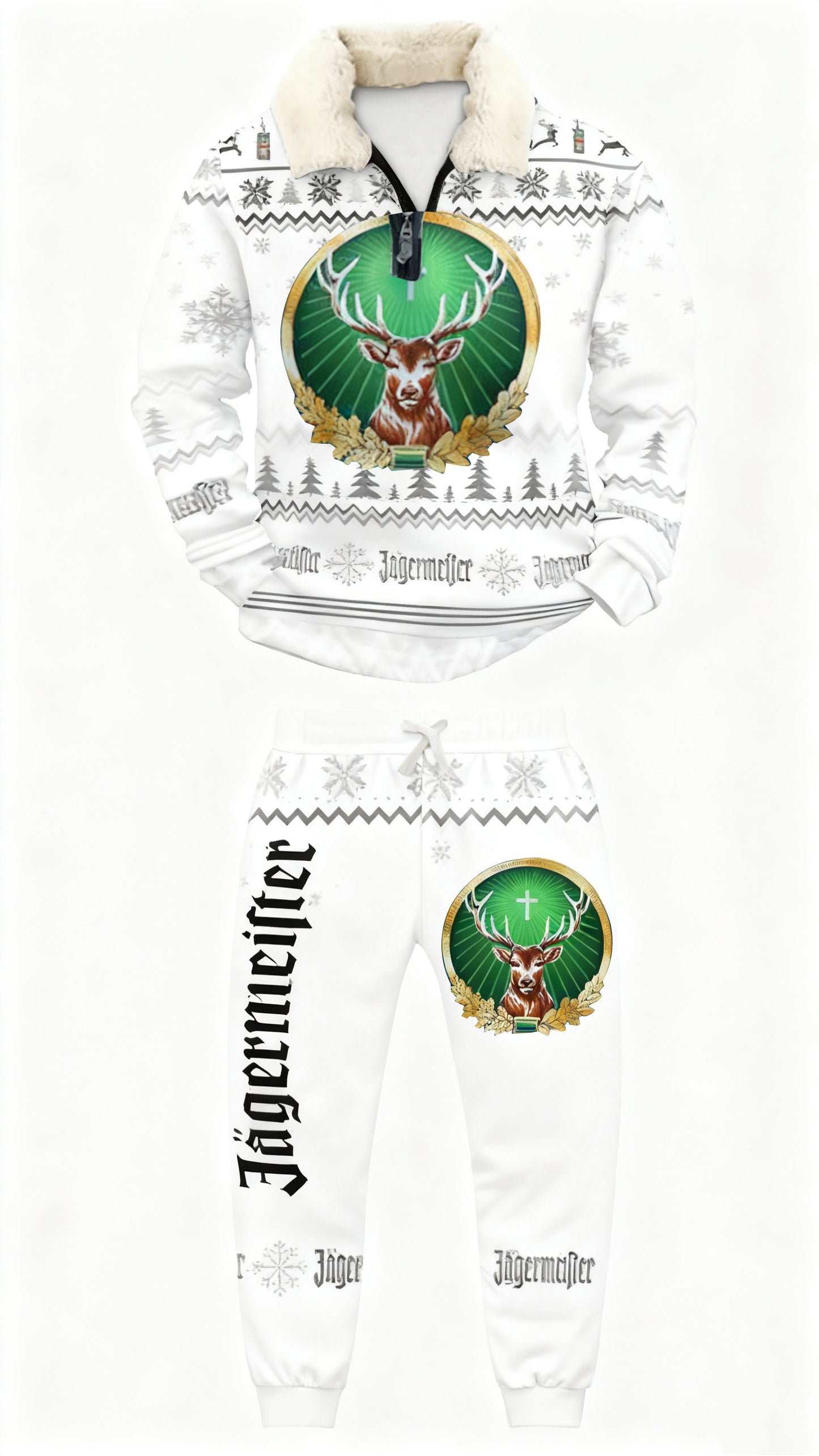 Topprinttees®Christmas 1/4 Zip Stand Fleece Collar Thick Sweatshirt & Sweatpant Set 016a