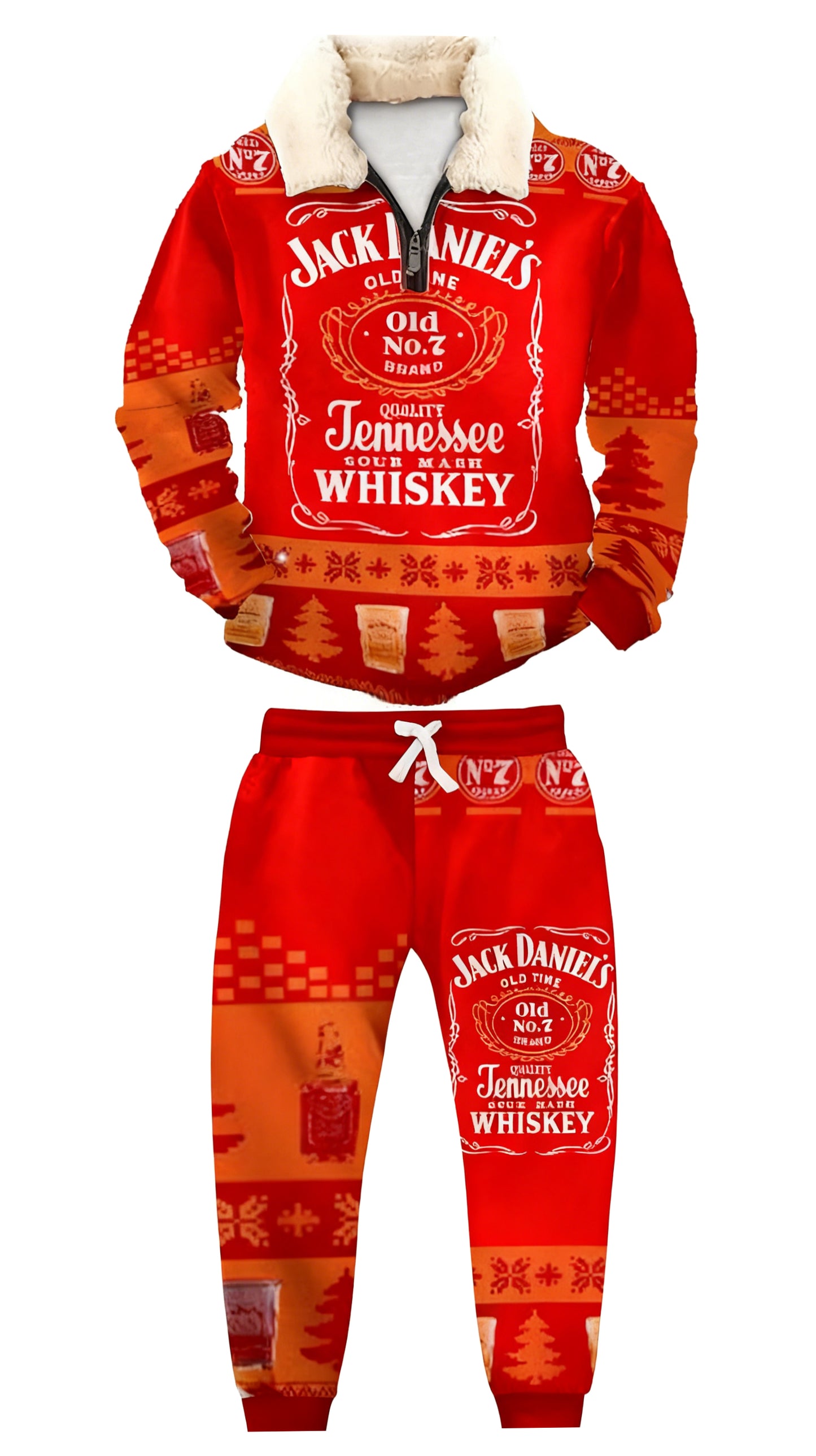 Topprinttees®Christmas 1/4 Zip Stand Fleece Collar Thick Sweatshirt & Sweatpant Set a42b