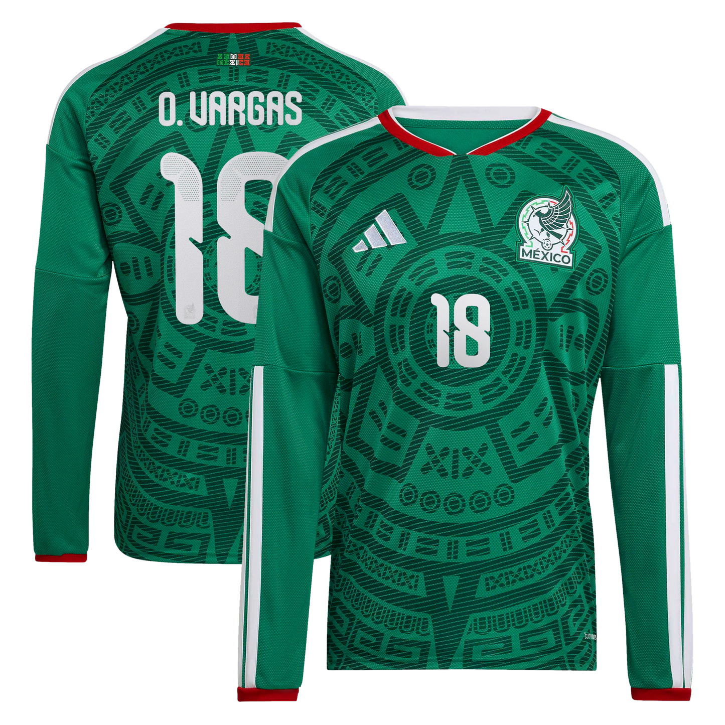 Obed Vargas Mexico National Team 2026  Home Replica Long Sleeve Jersey - Green