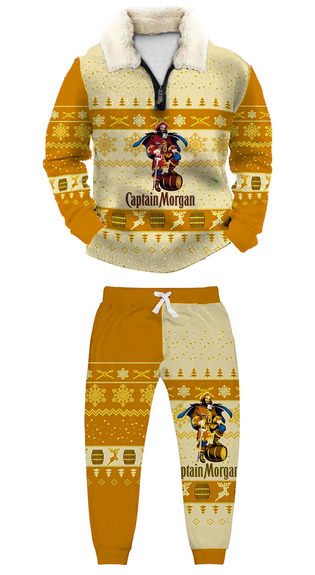 Topprinttees®Christmas 1/4 Zip Stand Fleece Collar Thick Sweatshirt & Sweatpant 0bca