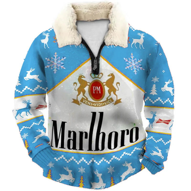 Topprinttees®Christmas 1/4 Zip Stand Fleece Collar Thick Sweatshirt c609