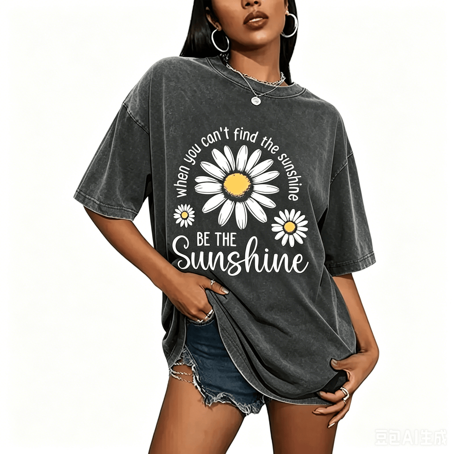 Women's Summer 100% Cotton T-Shirt: Sunshine Graphic,solid colors, Double Stitching, Breathable, Loose Fit, Casual Basic Tee for Daily Wear