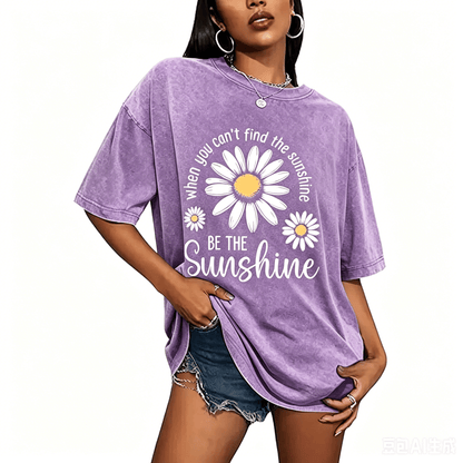 Women's Summer 100% Cotton T-Shirt: Sunshine Graphic,solid colors, Double Stitching, Breathable, Loose Fit, Casual Basic Tee for Daily Wear