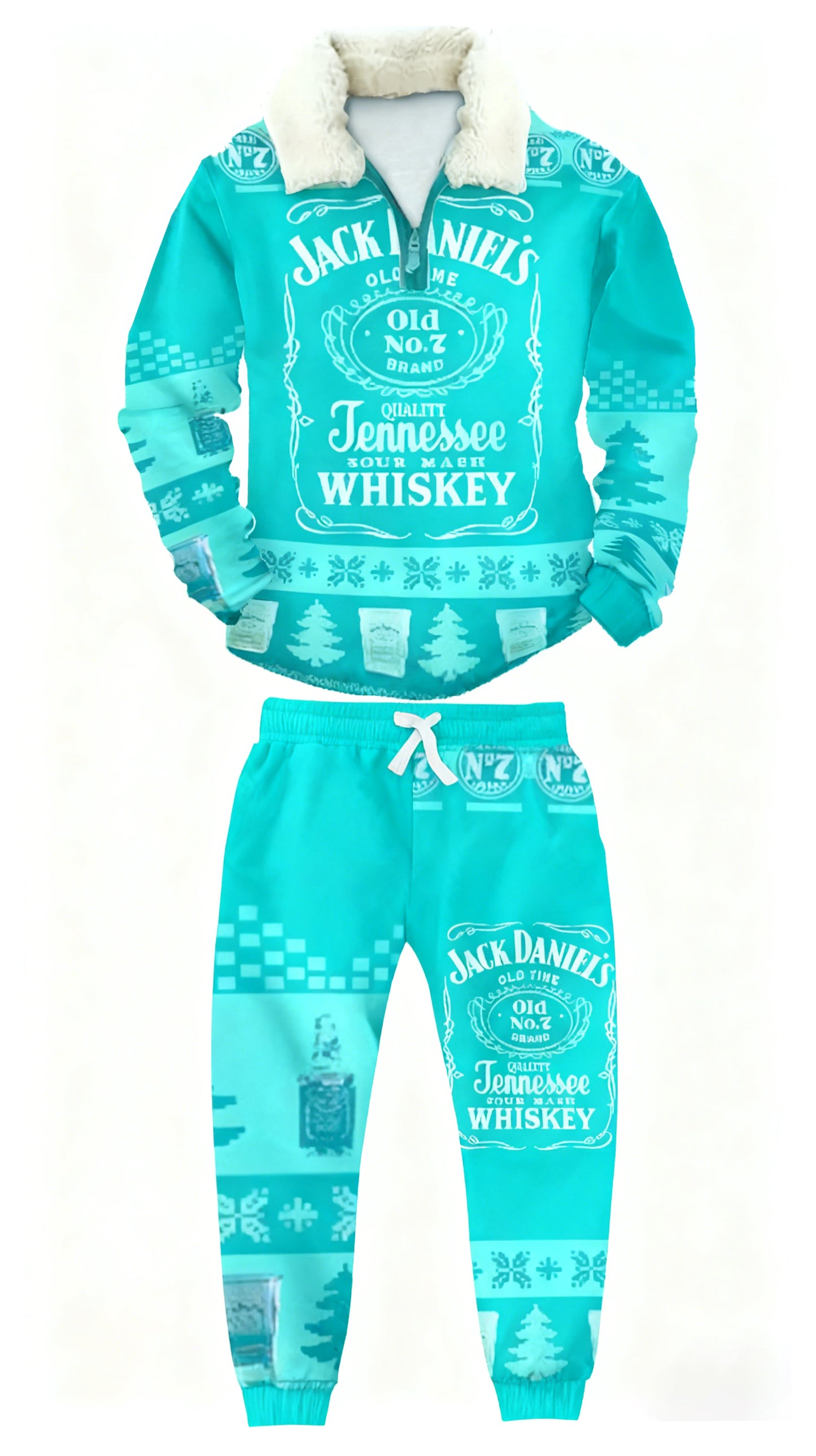 Topprinttees®Christmas 1/4 Zip Stand Fleece Collar Thick Sweatshirt & Sweatpant Set a42b