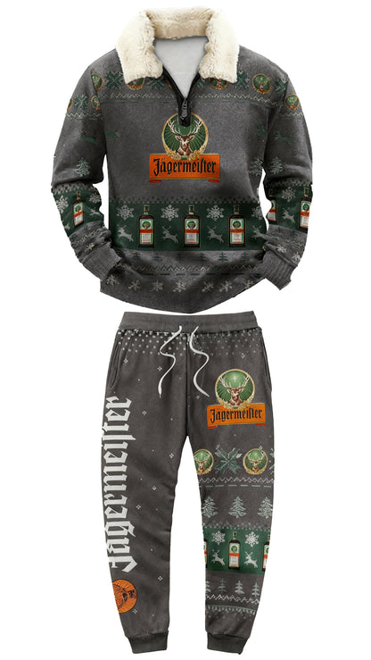 Topprinttees®Christmas 1/4 Zip Stand Fleece Collar Thick Sweatshirt & Sweatpant c556